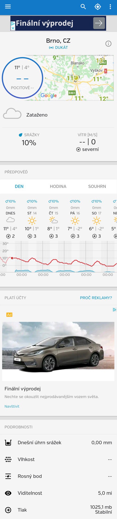 Garni 1055 - mobilní aplikace Weather Underground Forecast pro Android